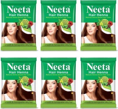 Neeta Natural Herbal Henna powder for hair with 5 herbs 50 g (Pack Of 6) , Natural Brown