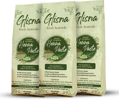 Glisna Ready to Apply Henna Paste,Organic,Mehandi Hair Color for Rich Brown Pack of 3(660 g)