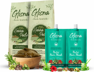 Glisna Fresh Ready To Apply Henna Paste with Hair Growth Nutri Hair Mask Combo(520 g)