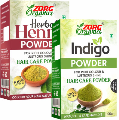 Zorg Organics Natural Henna Leaves powder, Indigo leaves powder combo pack(200 g)