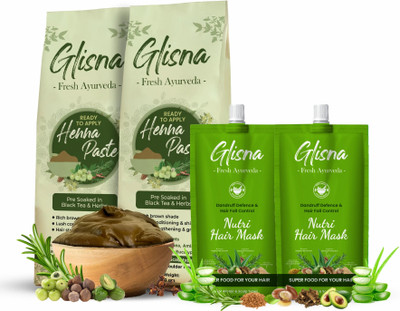 Glisna Fresh Ready To Apply Henna Paste with Anti-Dandruff Nutri Hair Mask(520 g)