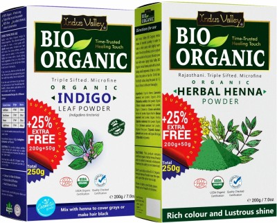 Indus Valley Bio Organic Indigo Powder and Henna Combo Pack For Black Hair Color(500 g)
