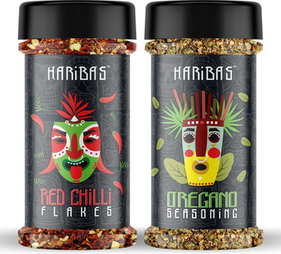 HARIBAS Combo of Red Chilli Flakes & Oregano Sprinkler, 100g Each(200 g)