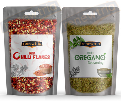 RENEWTRIA Combo of Red Chilli Flakes & Oregano Sprinkler, 100g Each(200 g)