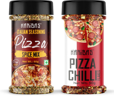 HARIBAS Combo Pack of 2 Pizza Seasoning 60GM and Chilli Flakes 50GM | Chilli Flakes and Pizza Seasoning for Pizza and Pasta | Italian Seasonings for Pizza, Pizza Seasoning in Pantry | Mix Herb Seasoning(110 g)