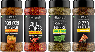 AURANUT Italian Pizza Seasoning Combo – Oregano, Chilli Flakes, Peri Peri & Pizza Masala(190 g)