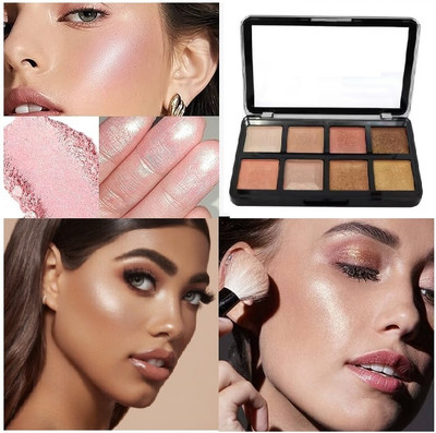 USBK 8 color HD face highlighter and bronzer combo palette Highlighter(MULTI-COLOR)