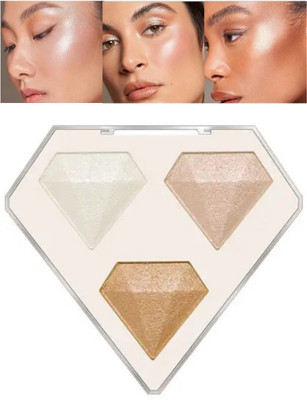 HSQ Glow Luxe Diamond Highlighter Palette – Rose, Gold & Bronze Shimmer Highlighter(Multicolour)