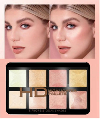 NADJA Long Lasting New Highlighter Palette for Face Makeup, 8 Multishades Highlighter(MULTI COLOR)