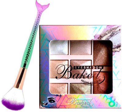 LOVE HUDA HD 3 In 1 Baked 8 Color Blusher, Highlighter, Eyeshadow Palette & Brush Highlighter(Multicolor)