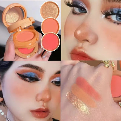 MYEONG 3 in 1 Blusher Highlighter Eyeshadow Palette Kit Highlighter(Multi Color)