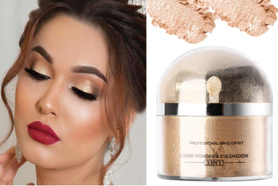 THTC Multi Highlighter Powder With Brush  Highlighter(GOLD)