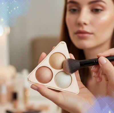 EMRIKA Tri-Glow Highlighter Palette | 3-in-1 Illuminating Shimmer Shades Highlighter(Beige)