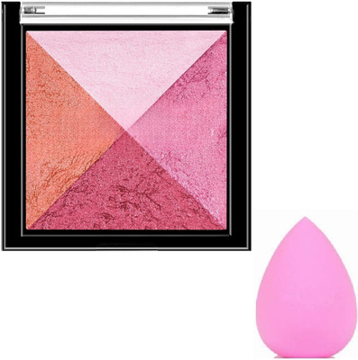 Facejewel Mini Baked Shimmer Blusher And Highlighter Palette With Makeup Blender(Shade-04)