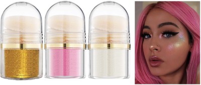 tanvi27 Shimmer Gold & Silver & Pink Highlighter Powder For Eyes & Face & Hair & Nails Highlighter(SILVER, GOLDEN, PINK)