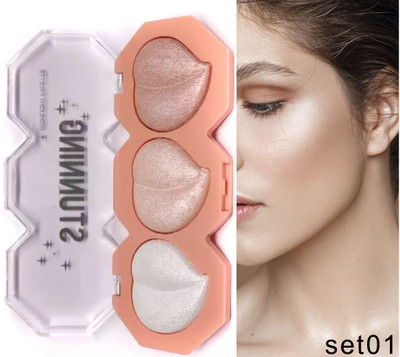 DARVING 3 Shades Face Highlighter Palette Highly Pigmented Highlighter(MULTI COLOR)