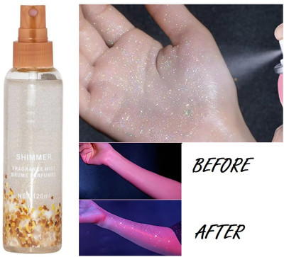 GULGLOW99 Body Glitter Spray, Moisturizing Bronze Body Shimmer Luminizer Glow Highlighter(TRANSPRENT)