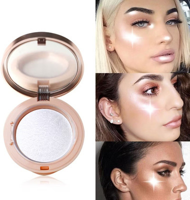 AFARAXIA Professional High Shiny Face Glow Pressed Powder Palette Makeup Shimmer Compact Highlighter(silver)