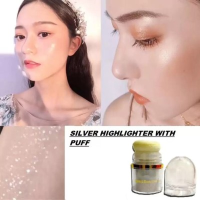 HUZURLU Smooth Highlight Face Shimmer Highly Pigmented Blendable Body for Face Cheekbone Highlighter(SILVER)