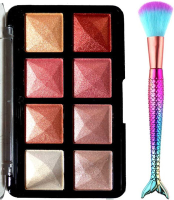 LOVE HUDA 3 In 1 Baked 8 Color HD Blusher, Highlighter, Eyeshadow Palette Brush Highlighter(Multicolor)