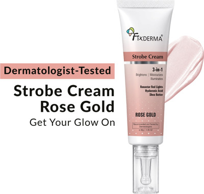 Fixderma Strobe Cream Pink 3 in 1 Illuminating Moisturizer Hyaluronic Acid & Shea Butter Highlighter(30 g, Rose Gold)