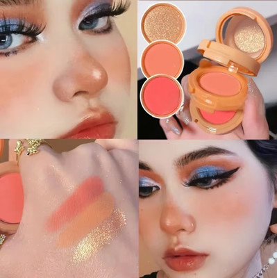 MYEONG 3-in-1 Makeup Blendable Highlight Blush Makeup Palette 4.8 g(Multi Shade)