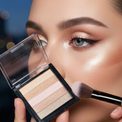 BLUST&FAMME Shimmer Brick Highlighter Palette, Pressed Powder, (10gm).Brightening Highlighter(multi)