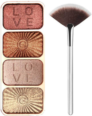 LOVE HUDA Professional 4 Shades Baked Face Highlighter Palette With Makeup Fan Brush, Highlighter(Multicolor)