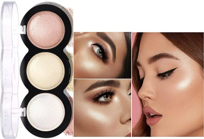 ADJD 3 Color Glitter Highlighter Powder Palette,3 in 1 Blush and  Highlighter(MULTI COLOUR)