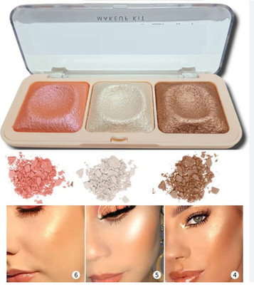 FLORERO HD 3 In 1 Baked Blusher, Highlighter, Eyeshadow Palette Highlighter(multi color)