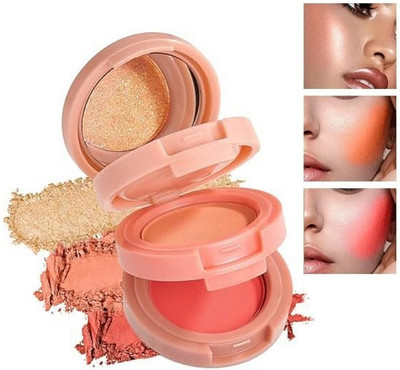 LOVE HUDA Professional HD Baked Blusher Powder And Highlighter Eyeshadow Palette Highlighter(3in1 Multicolor Shimmer Blush Contour With Brush Kit For Face Makeup Combo)