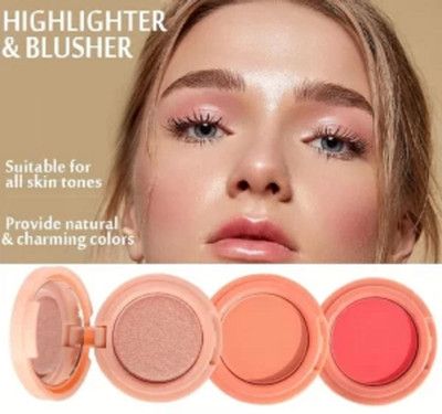 HUZURLU 3 in 1 Matte Blush Highlighter Shiner Kit Highlighter(MULTICOLOR)