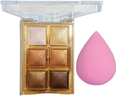 WECHARMERZ 6 Shade Highlighter and Eyeshadow Palette With 1 Pcs Makeup Puff Highlighter(Multicolor)