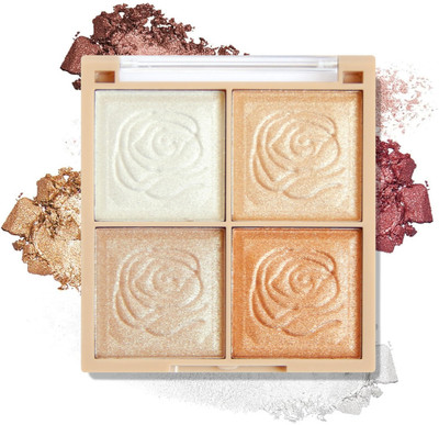 FIRSTZON Perfect24hr Blush and Highlighter Palette-4-color Metallic Shimmer Shadow Powder Highlighter(SHADE B)