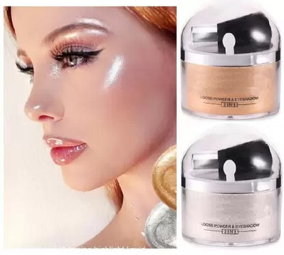 ADJD SHIMMERY FACE SILVER & GOLD WATER PROOF & LONG WEAR HIGHLIGHTER WITH BRUSH FINE POWDER Highlighter(SILVER & GOLD)
