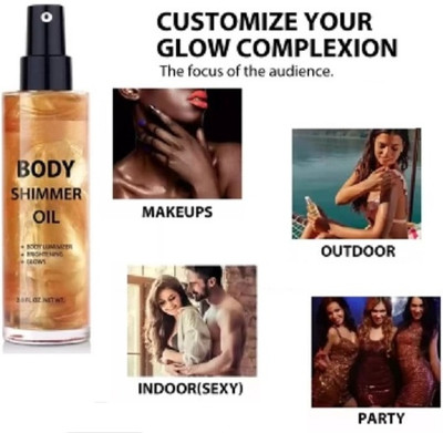 GABBU Golden Face Body Shiny Glitter Highlighter Shimmer Spray Highlighter(GOLD)