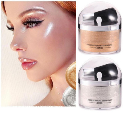 GABBU Highlighter & Loose Powder Makeup 2 In 1 Highlighter(Silver, Gold)