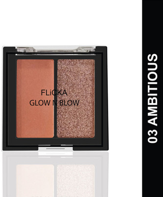 Flicka Glow N Blow Blusher And Highlighter Palette, 03 Ambitious Highlighter(Orange Peach, Rose Gold)