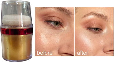 Herrlich NEW GOLD SHIMMER FINISH HIGHLIGHTER POWDER WITH PUFF.  Highlighter(GOLD)