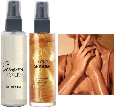 DARVING Combo Makeup Smooth Body Luminizer Moisturizing Glitter Body Spray  Highlighter(GOLDEN , SILVER)