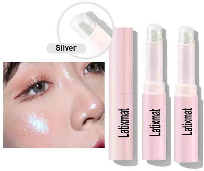 Latixmat Multi Use Jelly Texture Fine Glitter Smoky White Highlighter Stick Highlighter(Smoky White)