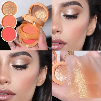MYEONG 3 In 1 Blush And Highlighter Contour Palette Pearly Shiny Face Makeup Kit Highlighter(Multi Shade)