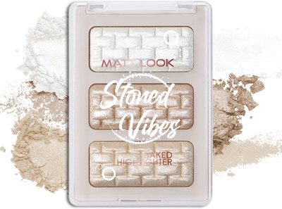 MATTLOOK Stoned Vibes 3 Baked Highlighter Lightweight Baked Powder with Vitamin-E Palette Highlighter(01 Irresistible)