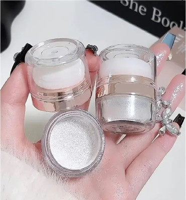 GABBU Silver Shimmery Shiny Face Makeup Shimmer Powdery Highlighter Compact(White, 10 g)