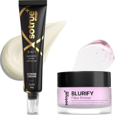 Sotrue Prep & Glow Combo Pack of Blurify Primer 15gm and Strobe Cream 30gm Highlighter(Gold)