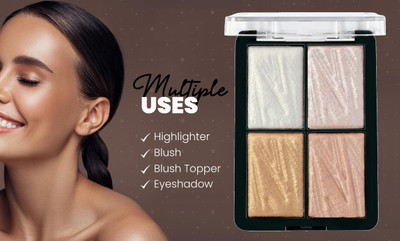 Sheny 4 Shade Glow Brick Highlighter Palette Blusher Face Kit Highlighter (multicolor) Highlighter(MULTICOLOR)