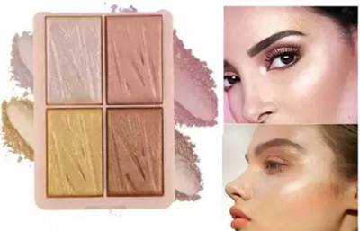 HUZURLU Highly-Pigmented Powder Highlighter + Bronzer With Easy-To-Blend Highlighter(brown)