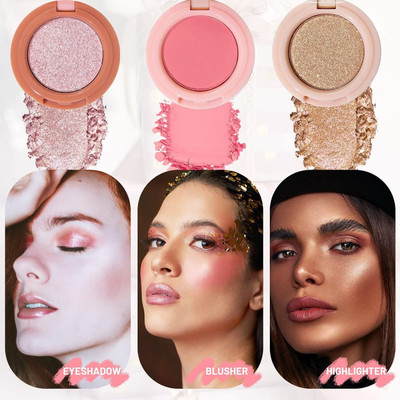 HUZURLU 3 in 1 Blusher  Highlighter(MULTICOLOR)