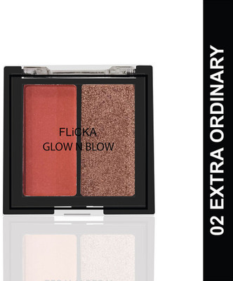 Flicka Glow N Blow Blusher And Highlighter Palette, 02 Extra Ordinary Highlighter(Reddish Pink, Metallic Brass)