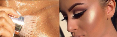 Herrlich SHIMMER FINISH HIGHLIGHTER POWDER WITH PUFF.  Highlighter(GOLD)
